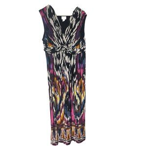 Chico's 3 Maxi Dress Womens Size XL  Front V-Neck Sleeveless Colorful Stretch